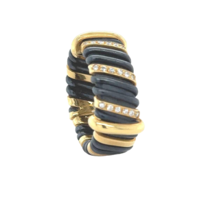 18 Kt yellow gold steel & diamonds ring