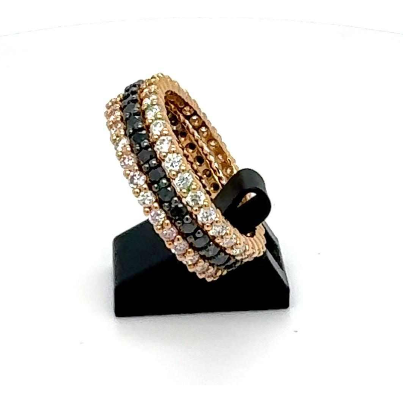 Three-coloured wedding ring 18Kt pink gold & diamonds