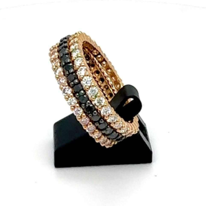 Driekleurige trouwring 18Kt roze goud & diamanten