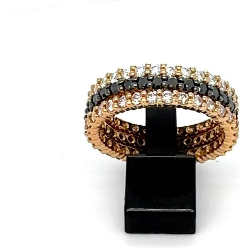 Three-coloured wedding ring 18Kt pink gold & diamonds