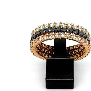 Driekleurige trouwring 18Kt roze goud & diamanten