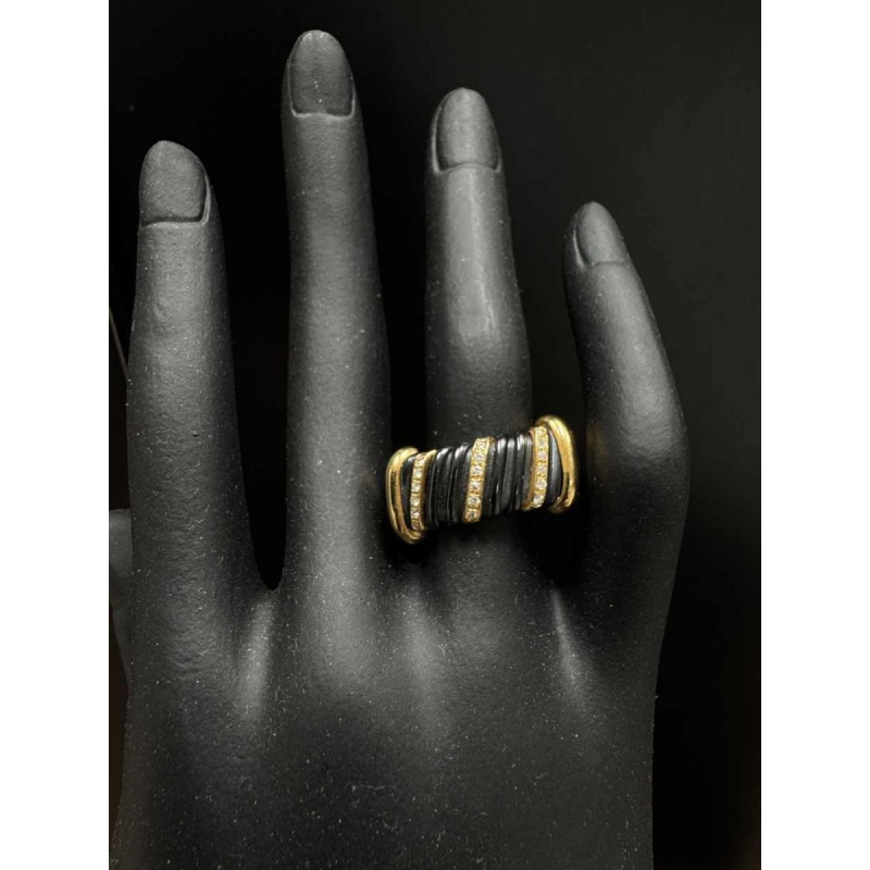 18 Kt yellow gold steel & diamonds ring