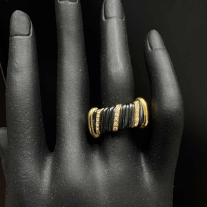 Bague or jaune 18 Kt acier & diamants