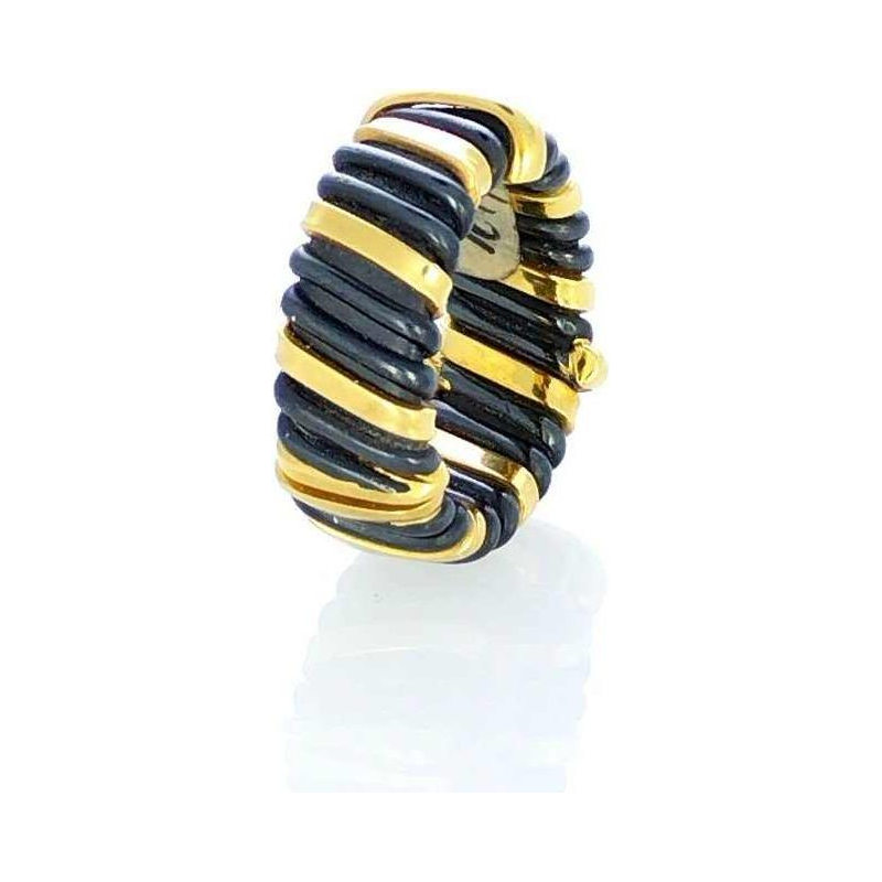 Bague or jaune 18 Kt acier & diamants