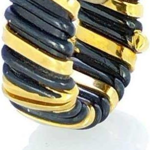 18 Kt yellow gold steel & diamonds ring