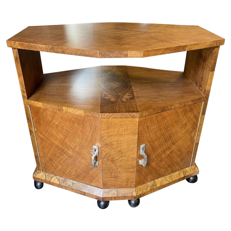 DE COENE FRERES, Meuble d'appoint / Bar / Table Moderniste, Loupe de Noyer, 1925