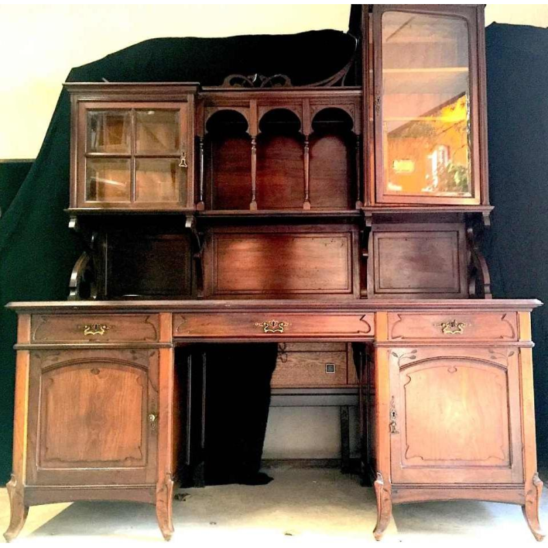 Belgian Art Nouveau Library Desk Mahogany, circa 1900