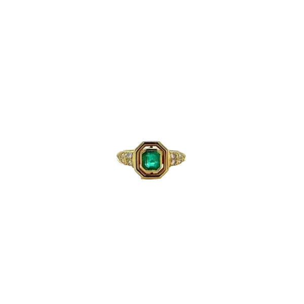 Bague en or jaune, émeraude & diamants