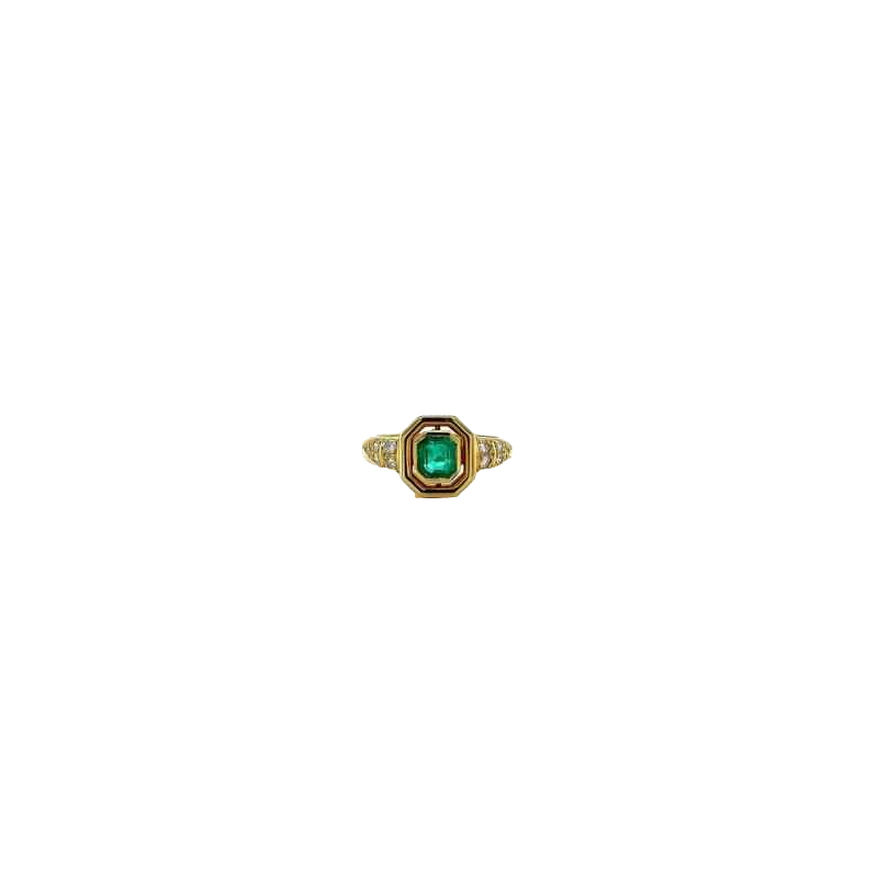 Bague en or jaune, émeraude & diamants