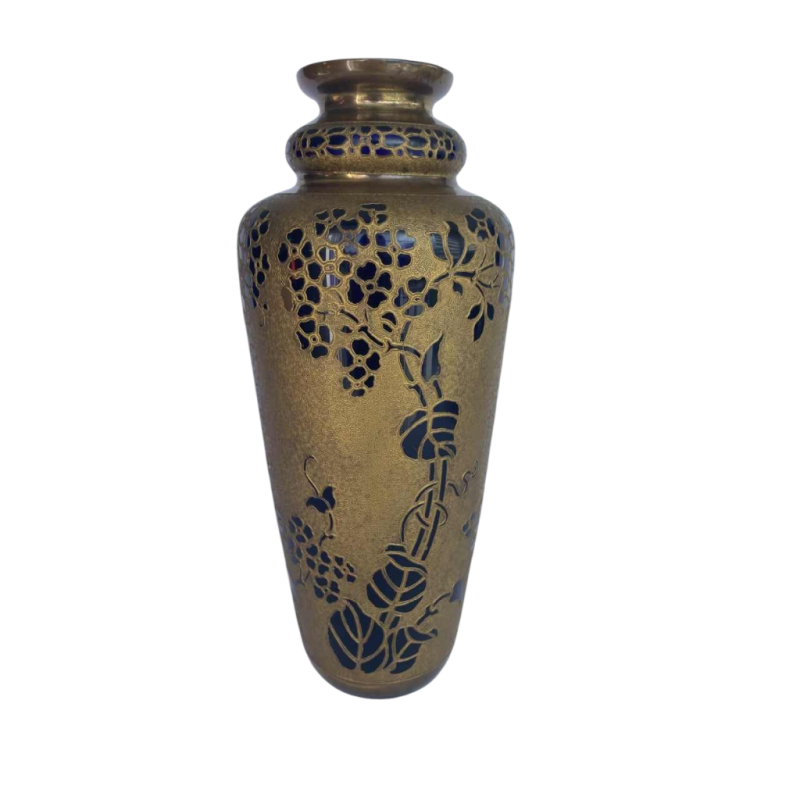 Val-Saint-Lambert, Art Nouveau gegalvaniseerde vaas, kobaltblauw kristal, ca 1923