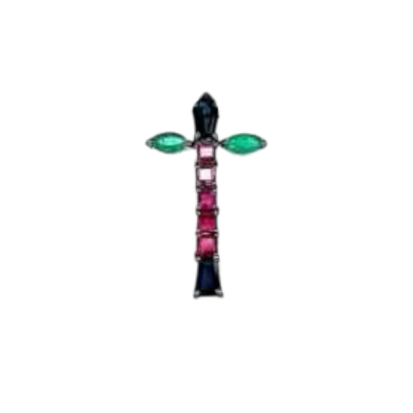Gold ‘cross’ pendant, sapphire, ruby and emerald