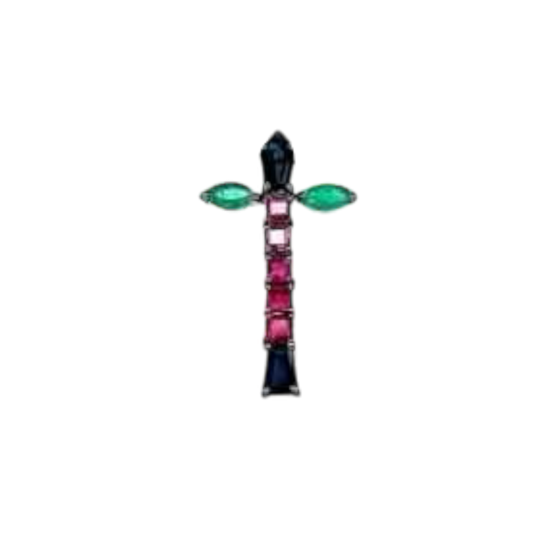 Gold ‘cross’ pendant, sapphire, ruby and emerald