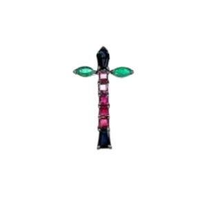 Pendentif "croix" en or, saphirs, rubis et émeraudes