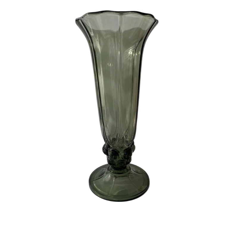 Luxval voor Val-Saint-Lambert, Art Deco groene vaas, half kristal, geperst gegoten, ca 1930