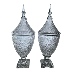 Val-Saint-Lambert, importante paire de vases couverts en cristal (82 cm)