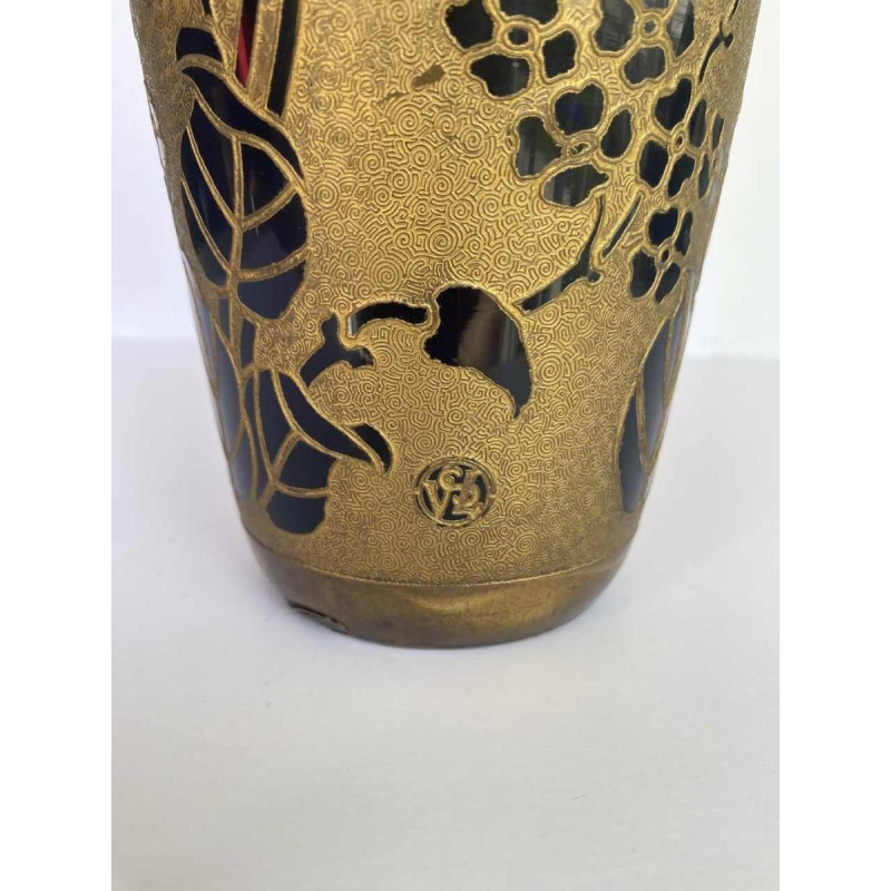 Val-Saint-Lambert, vase Art Nouveau en galvanoplastie, cristal bleu cobalt, ca 1923