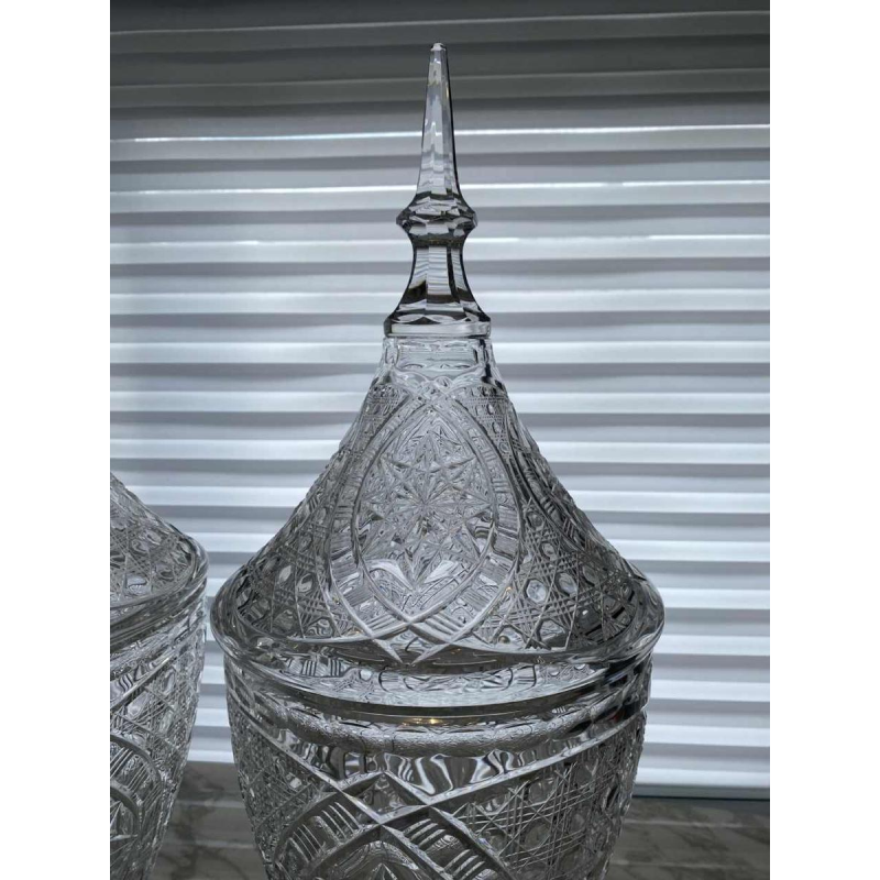 Val-Saint-Lambert, importante paire de vases couverts en cristal (82 cm)