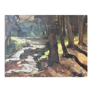 Georges BOUILLON “River in spring undergrowth“ oil on canvas