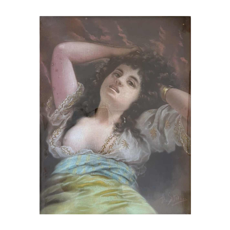 Agapit STEVENS Young lady portrait painting, pastel on canvas, ca 1900