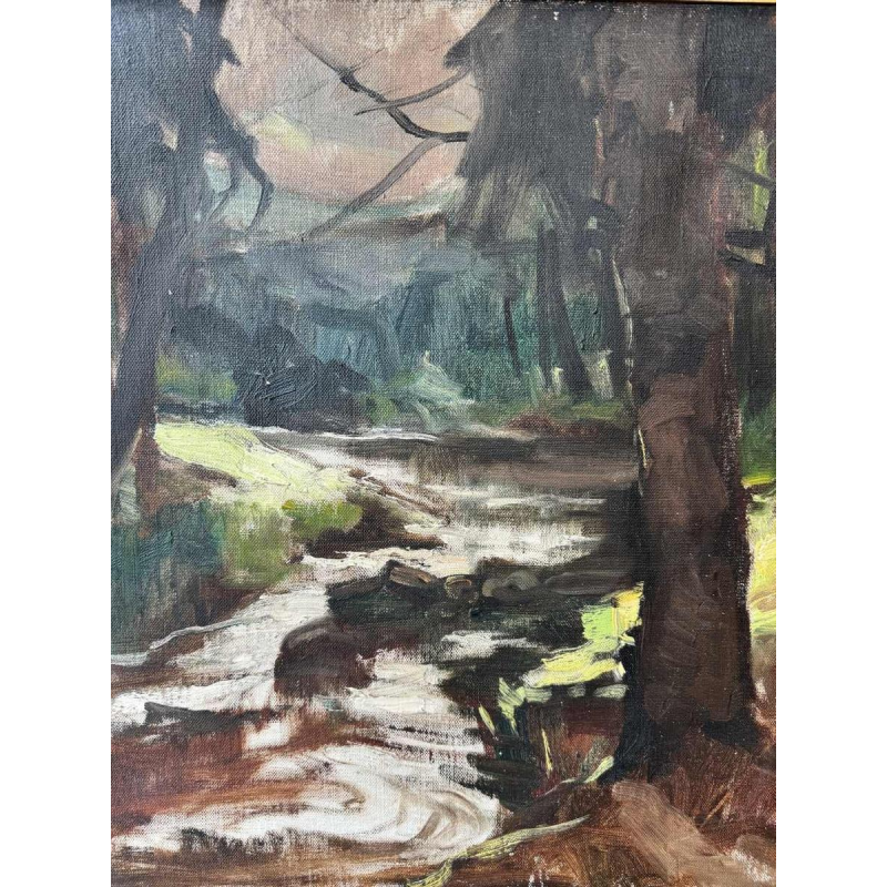 Georges BOUILLON “ Rivier in voorjaarsonderhout “ olieverf op doek