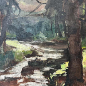 Georges BOUILLON “River in spring undergrowth“ oil on canvas