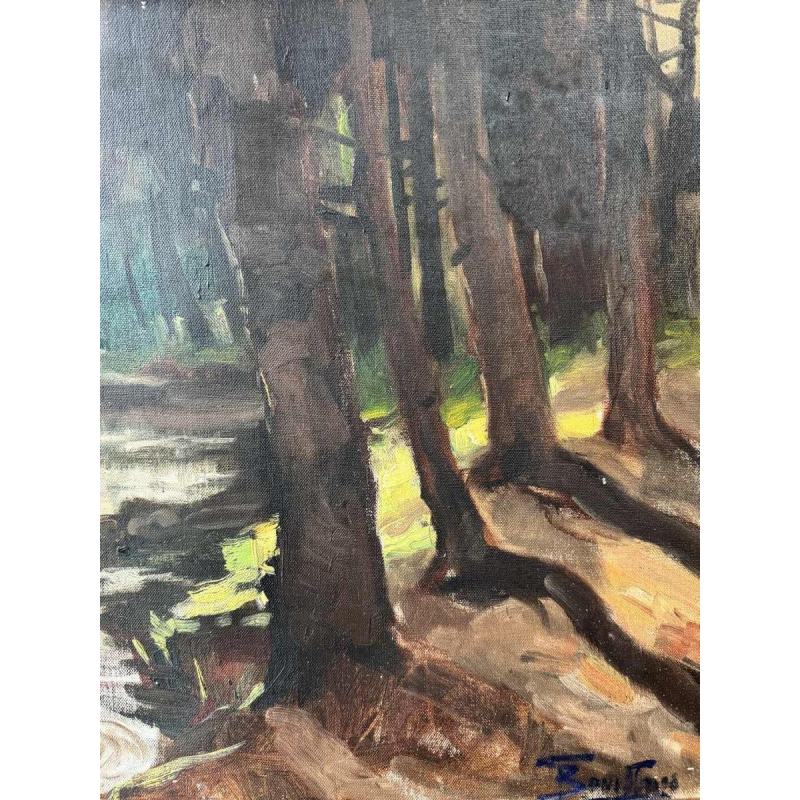 Georges BOUILLON “ Rivier in voorjaarsonderhout “ olieverf op doek