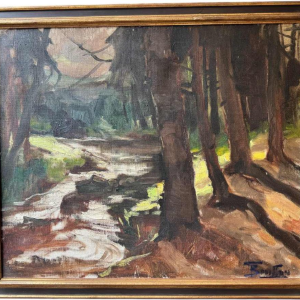 Georges BOUILLON “ Rivier in voorjaarsonderhout “ olieverf op doek