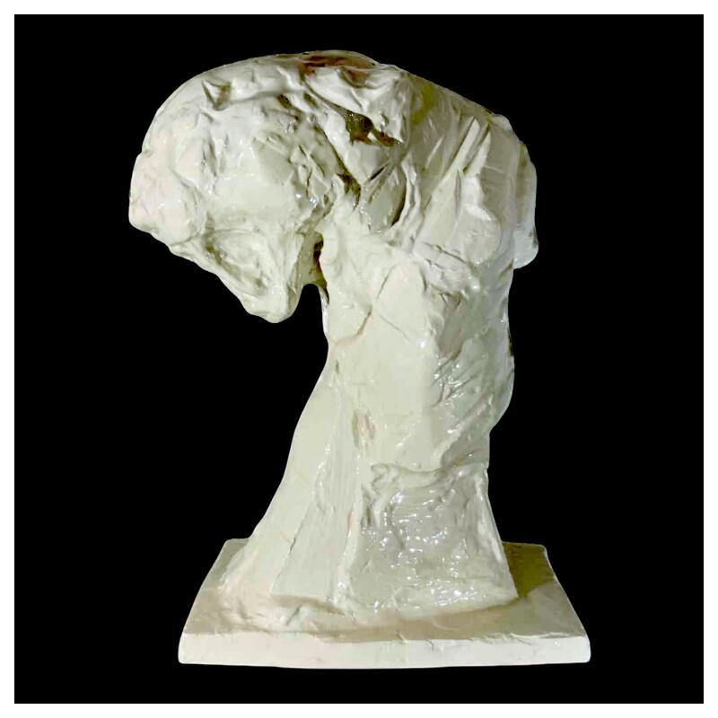 PATRICK VILLAS / Royal Boch Panther bust Art Deco style, white ceramic sculpture, ca 2000