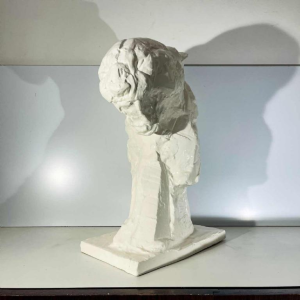 PATRICK VILLAS / Royal Boch Panther bust Art Deco style, white ceramic sculpture, ca 2000