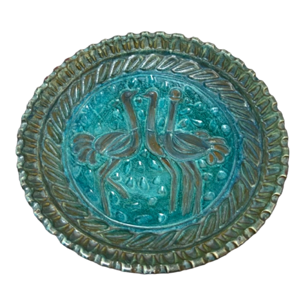 DEVIENNE pour COCERAM " 3 Autruches" plat unique en céramique