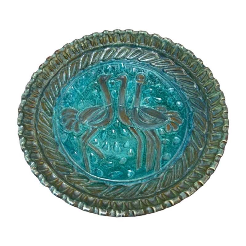 DEVIENNE for COCERAM 3 Ostriches single ceramic dish