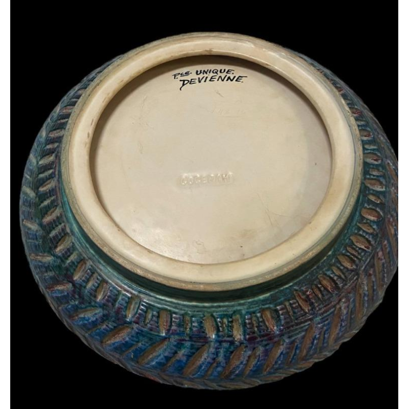 DEVIENNE pour COCERAM " 3 Autruches" plat unique en céramique