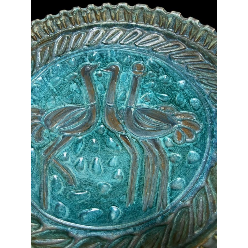 DEVIENNE pour COCERAM " 3 Autruches" plat unique en céramique