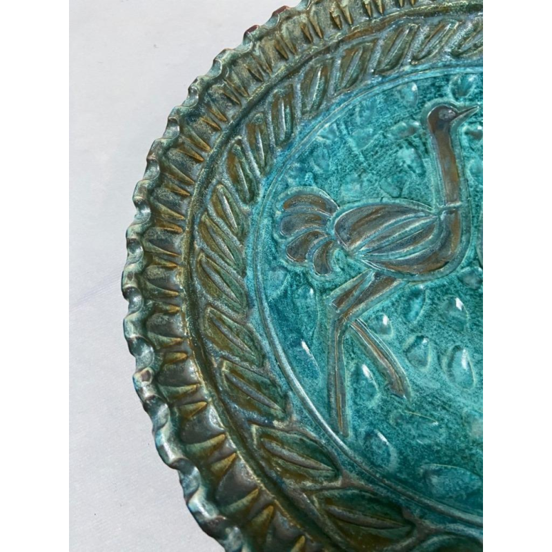 DEVIENNE pour COCERAM " 3 Autruches" plat unique en céramique