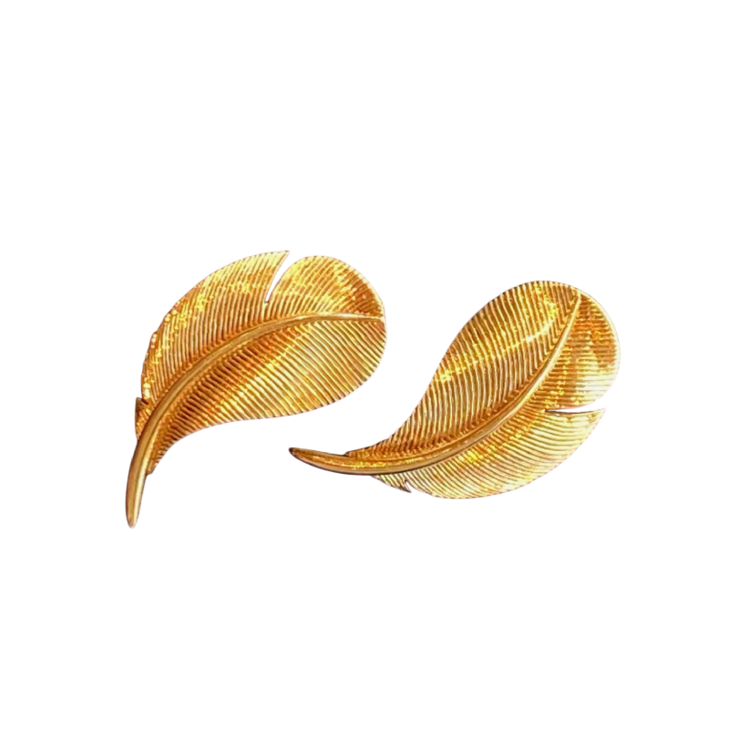 HERMES Paris, paire de boucles d'oreilles en or “Plumes“ vintage