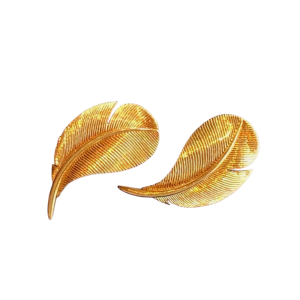 HERMES Paris, pair of vintage gold ‘Feathers’ earrings