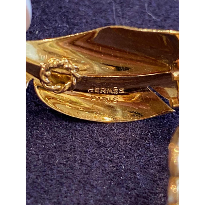 HERMES Paris, paire de boucles d'oreilles en or “Plumes“ vintage