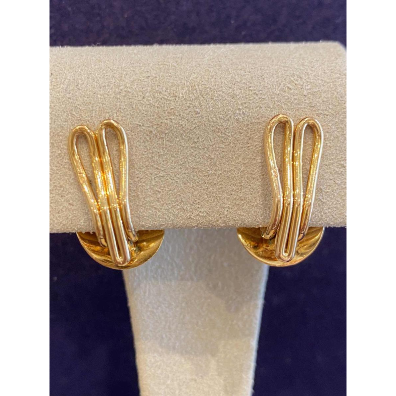 HERMES Paris, paar vintage gouden oorbellen “Plumes”
