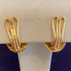 HERMES Paris, paar vintage gouden oorbellen “Plumes”