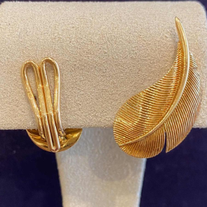HERMES Paris, pair of vintage gold ‘Feathers’ earrings