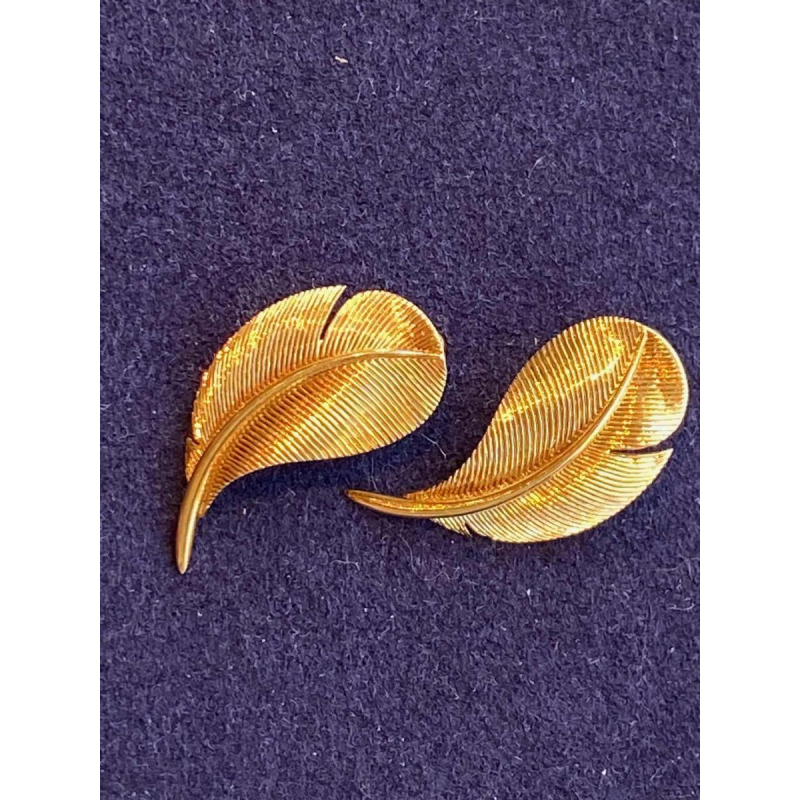 HERMES Paris, pair of vintage gold ‘Feathers’ earrings