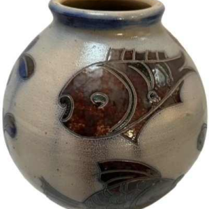 Zeldzame La Roche aardewerk vaas, jaren 1950, met vis- en zeepaardmotieven