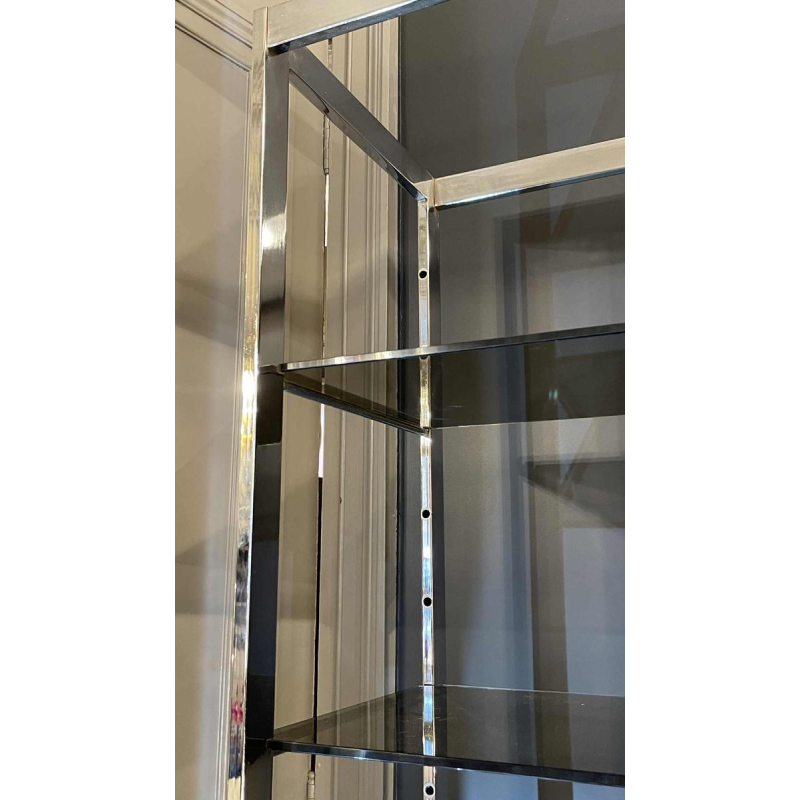 Pair of Modernist Chrome and Black Formica Wall Unit Shelves, ca 1970