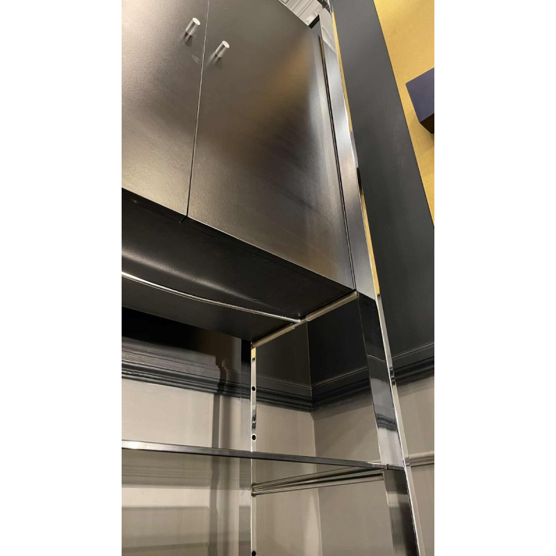 Paire Etagères Wall Unit Modulable Moderniste Chrome et Formica Noir, ca 1970