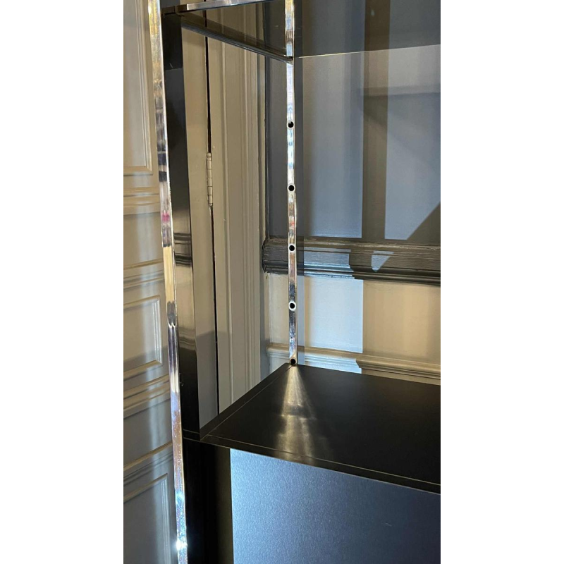 Paar Modernistische Chroom en Zwart Formica Wandmeubel Planken, ca 1970