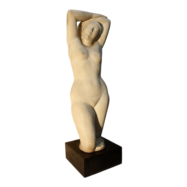 Fernand Debonnaires “Naakte vrouw”, Art Deco-sculptuur in gips, 20e eeuw