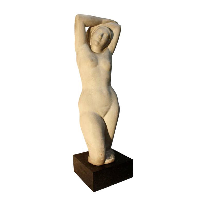 Fernand Debonnaires “Naakte vrouw”, Art Deco-sculptuur in gips, 20e eeuw