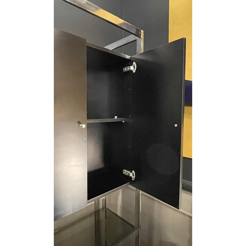 Paar Modernistische Chroom en Zwart Formica Wandmeubel Planken, ca 1970