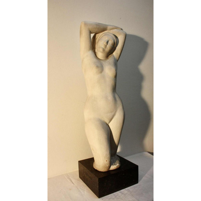 Fernand Debonnaires “Naakte vrouw”, Art Deco-sculptuur in gips, 20e eeuw