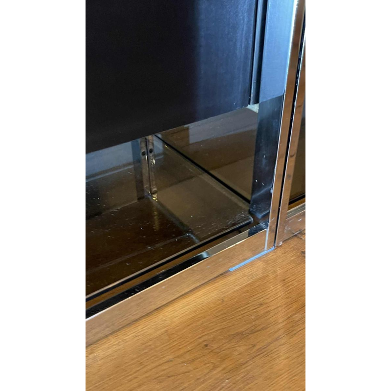 Paar Modernistische Chroom en Zwart Formica Wandmeubel Planken, ca 1970